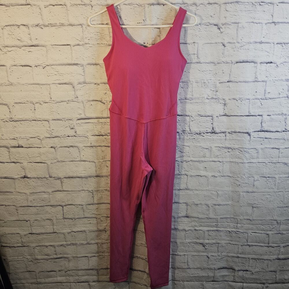 Rae Mode Ribbed Pink Tight Fit Jumpsuit Size Medium W/ Built In Bra